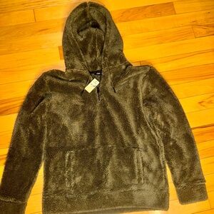 Express Men’s Olive Sherpa Hoodie Quarter Zip | Medium Tall | NWT | Cozy & Warm